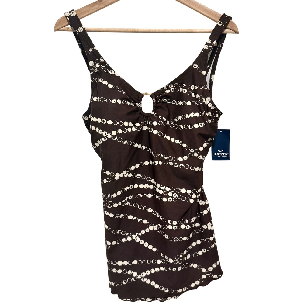 Jantzen Classics 2000s Swimdress One Piece Swimsuit Size 14 Brown Cream NWT - Picture 16 of 16